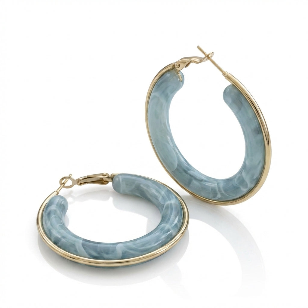 Cercei Creola Marmorat Oțel Inoxidabil 4 cm Placat Aur 18K PVD - Hipoalergenici - CM1845