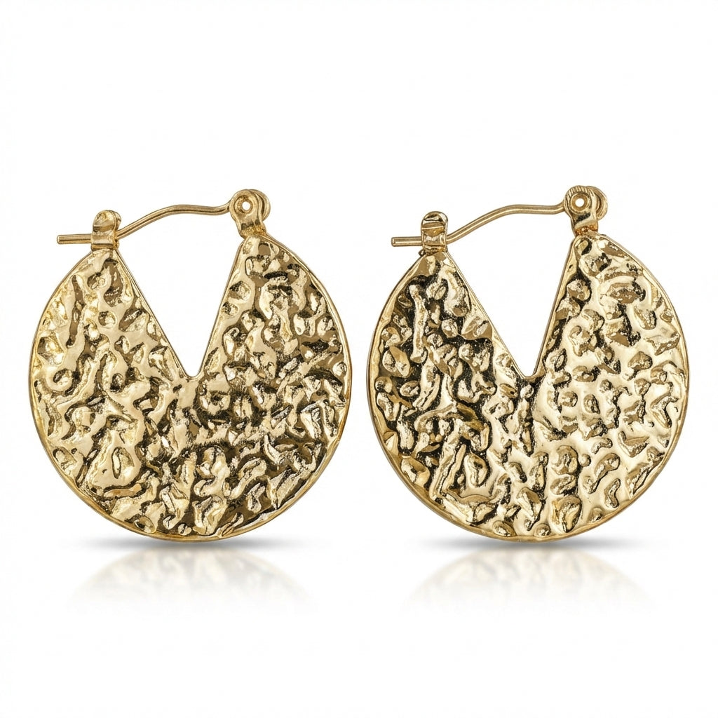Cercei Disc decupat texturat Oțel Inoxidabil 2.5 cm Placat Aur 18K PVD - Hipoalergenici - CM1847