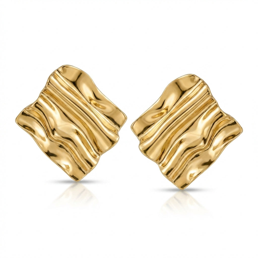 Cercei Formă Ondulată 2 cm Oțel Inoxidabil Placat Aur 18K PVD - Hipoalergenici - CM1849