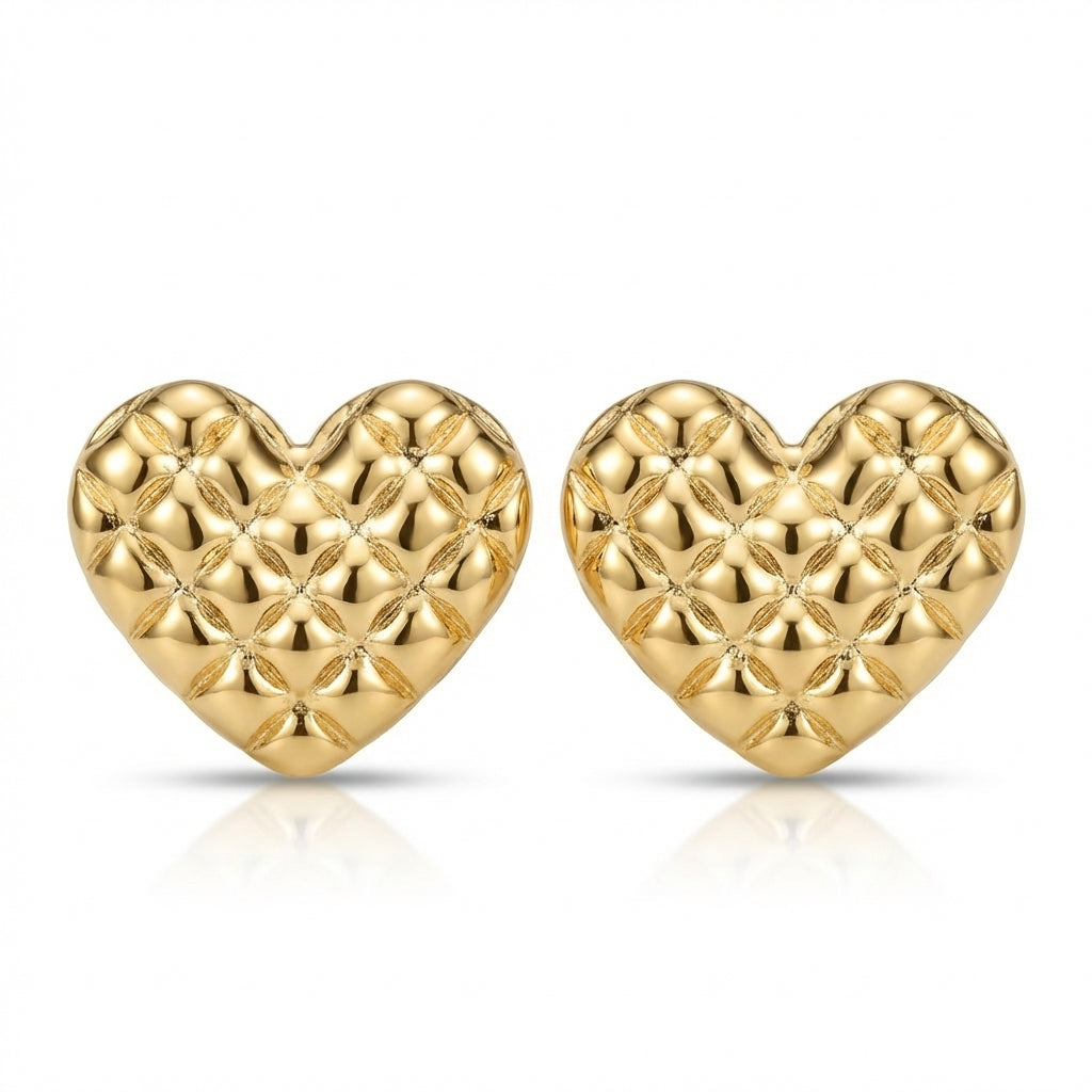 Cercei Inimioară Matlasată Oțel Inoxidabil 2.5 cm Placat Aur 18K PVD - Hipoalergenici - CM1867