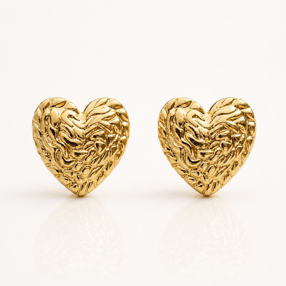 Cercei Inimioară Texturată Oțel Inoxidabil 2.2 cm Placat Aur 18K PVD - Hipoalergenici - CM1868