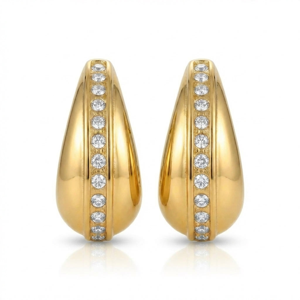 Cercei Curbați cu Șir de Zirconii Cubice Oțel Inoxidabil 2.2 cm - CM1874 - Placat Aur 18K PVD