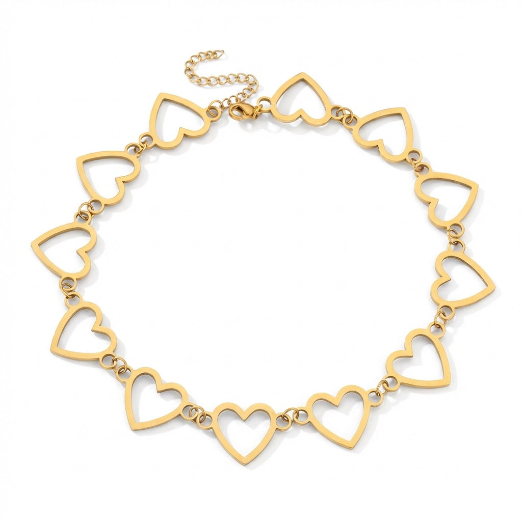 Lănțișor Inox Heart Link Auriu Choker - Romantic - Hipoalergenic
