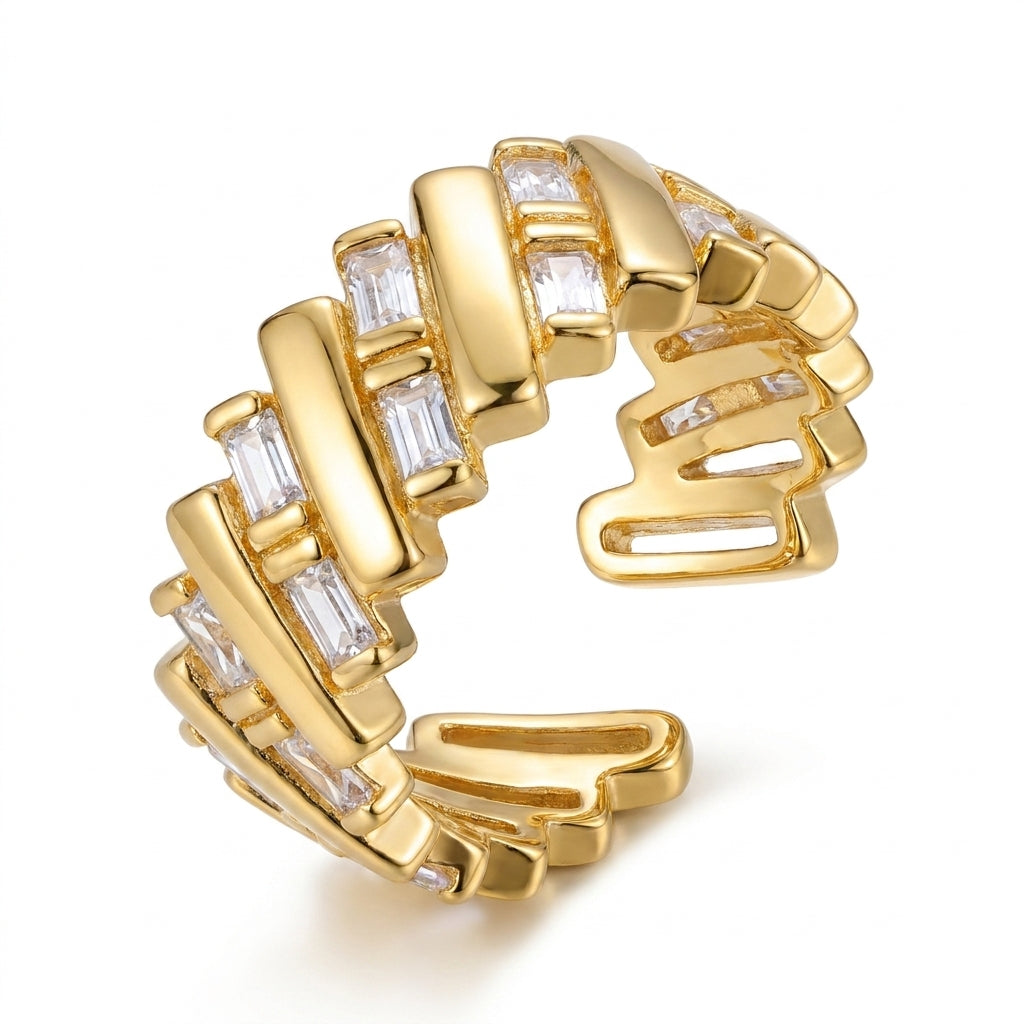Inel Model geometric aur pietre cu Zirconiu Cubic Oțel Inoxidabil Placat Aur 18K PVD - Hipoalergenic - IND1282