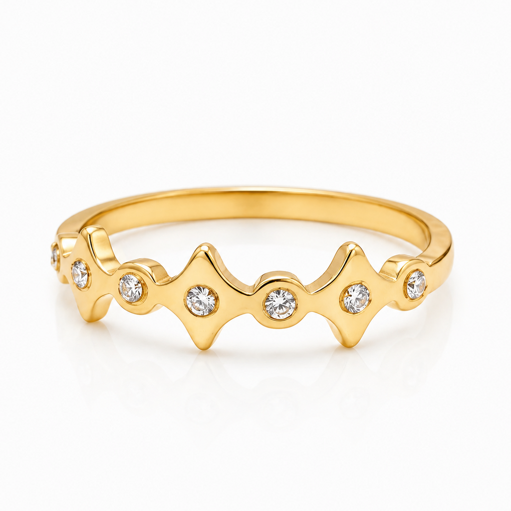 Inel Model zig-zag geometric cu Zirconiu Cubic Oțel Inoxidabil Placat Aur 18K PVD - Hipoalergenic - IND1379
