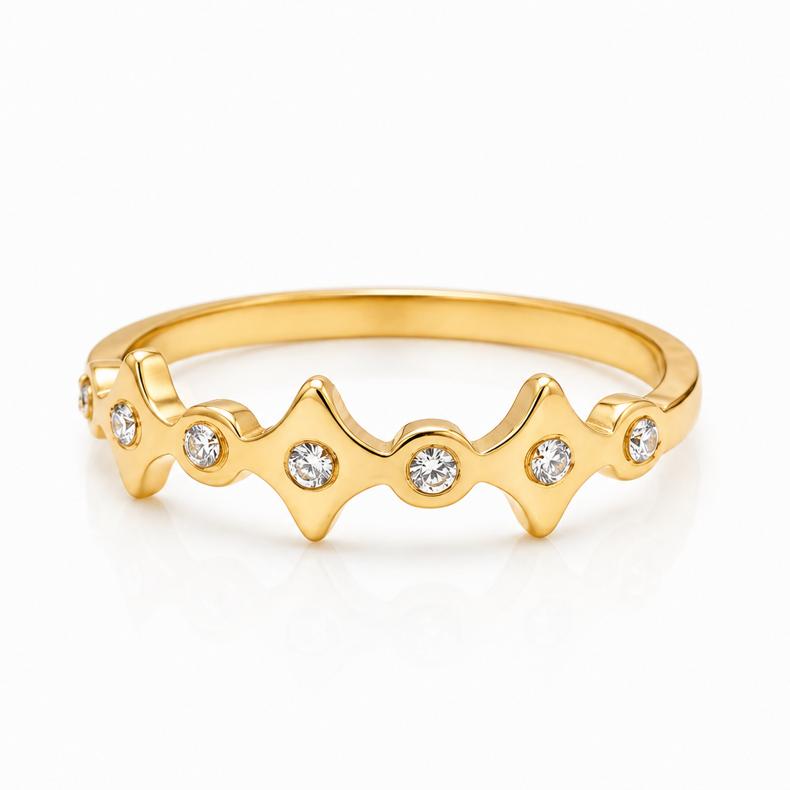 Inel Model zig-zag geometric cu Zirconiu Cubic Oțel Inoxidabil Placat Aur 18K PVD - Hipoalergenic - IND1379