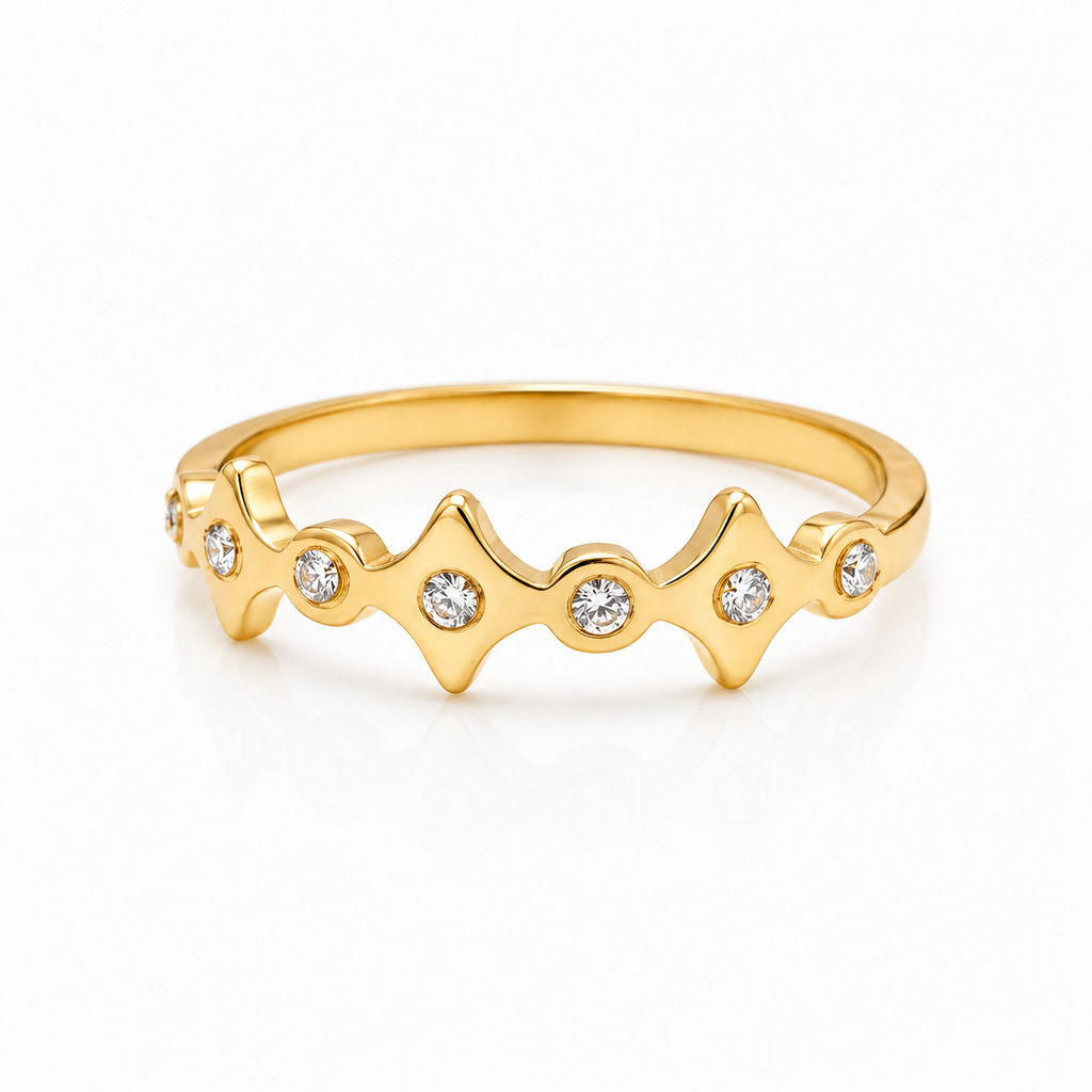 Inel Model zig-zag geometric cu Zirconiu Cubic Oțel Inoxidabil Placat Aur 18K PVD - Hipoalergenic - IND1379