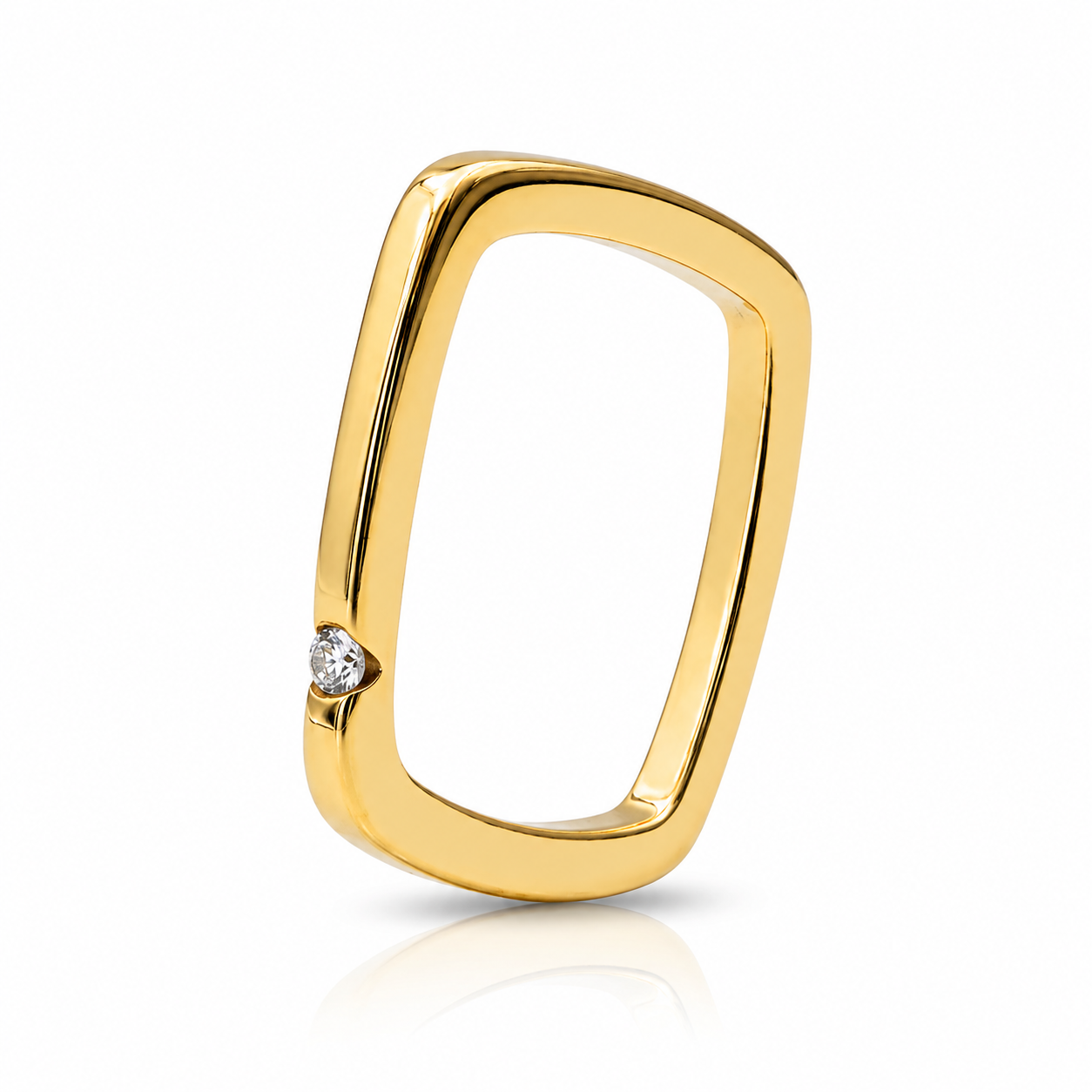 Inel Formă dreptunghiulară modernă cu Zirconiu Cubic Inox Placat Aur 18K PVD - Hipoalergenic - IND1436