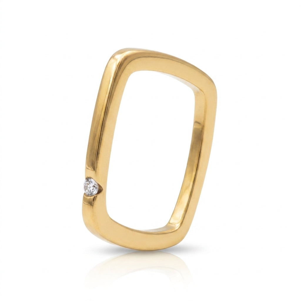 Inel Formă dreptunghiulară modernă cu Zirconiu Cubic Inox Placat Aur 18K PVD - Hipoalergenic - IND1436