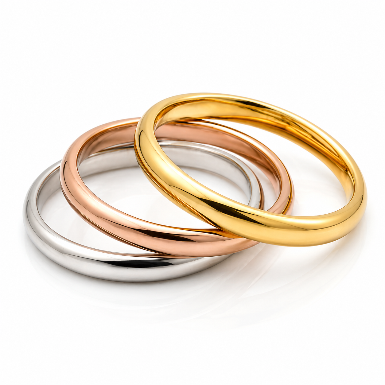Set Triplu Verighete Simple Netede Oțel Inoxidabil Multicolor Placat Aur 18K PVD - Hipoalergenic - IND1473