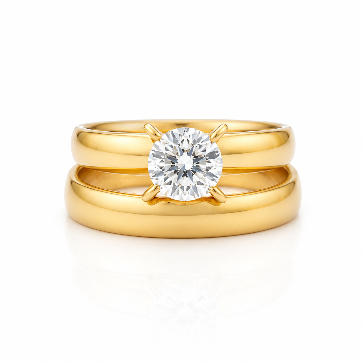 Set Inel de Logodnă Solitaire + Verighetă cu Zirconiu Cubic Inox Placat Aur 18K PVD - Hipoalergenic - IND1478