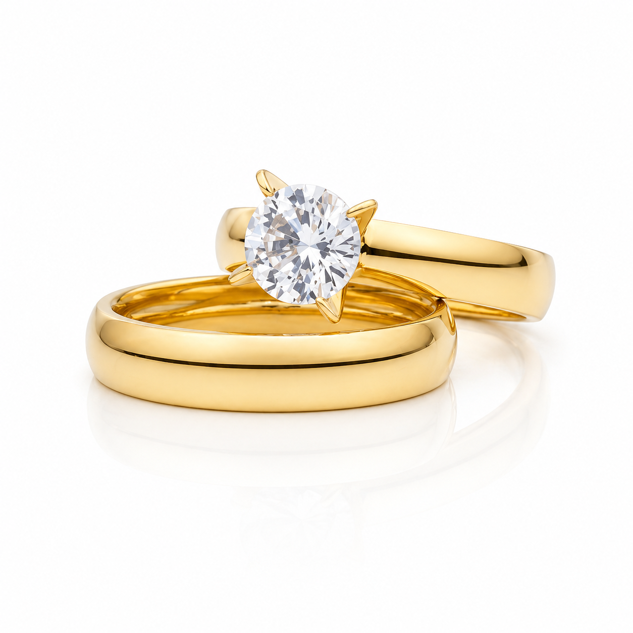 Set Inel de Logodnă Solitaire + Verighetă cu Zirconiu Cubic Inox Placat Aur 18K PVD - Hipoalergenic - IND1478