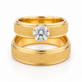 Set Inel de Logodnă + Verighetă Late Texturate cu ZC Inox Placat Aur 18K PVD - Hipoalergenic - IND1481