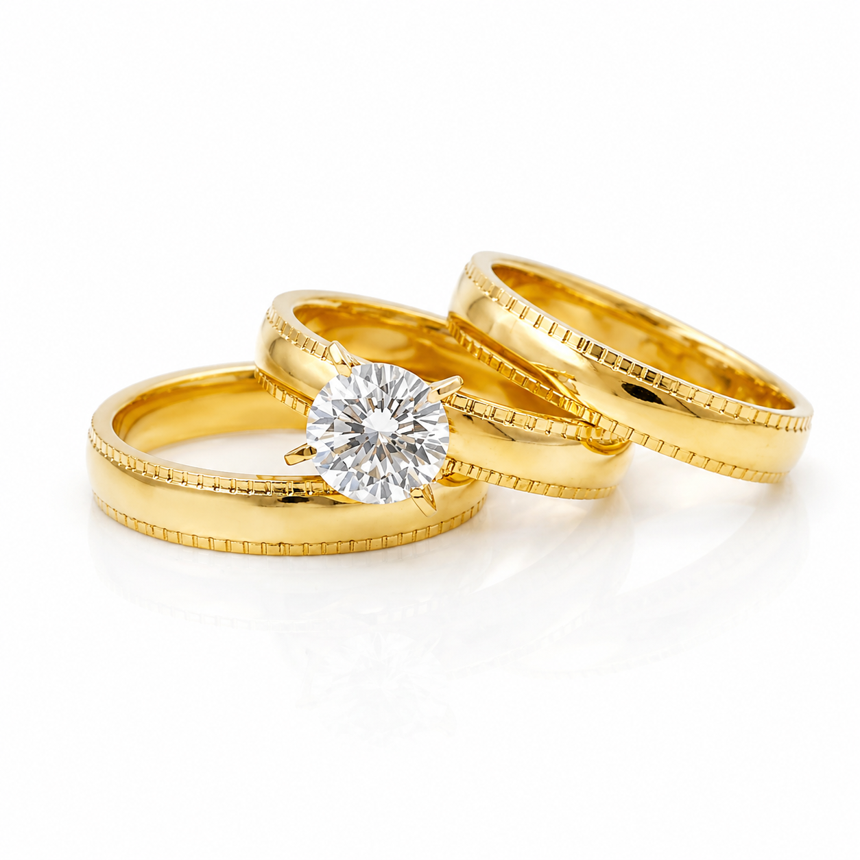 Set Inel de Logodnă Solitaire + Verighetă Gravată cu ZC Inox Placat Aur 18K PVD - Hipoalergenic - IND1482