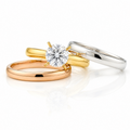 Set Inel de Logodnă Solitaire + Verighetă Simplă cu ZC Inox Bicolor Placat Aur 18K PVD - IND1483