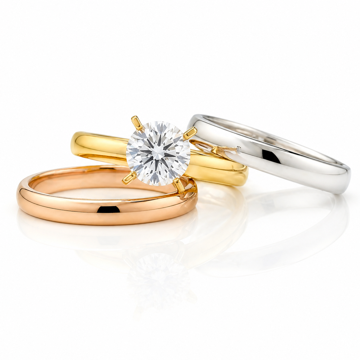 Set Inel de Logodnă Solitaire + Verighetă Simplă cu ZC Inox Bicolor Placat Aur 18K PVD - IND1483