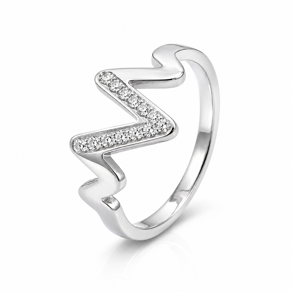 Inel Model zig-zag cu Zirconiu Cubic Oțel Inoxidabil Argintiu - Hipoalergenic - IND1499