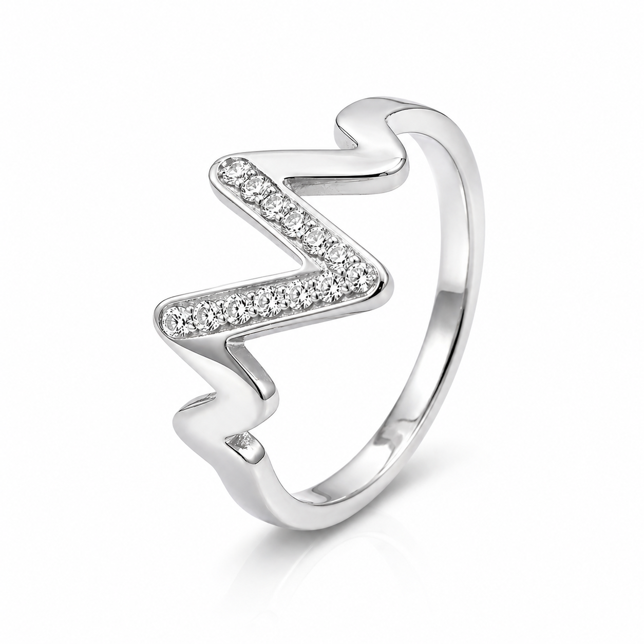 Inel Model zig-zag cu Zirconiu Cubic Oțel Inoxidabil Argintiu - Hipoalergenic - IND1499