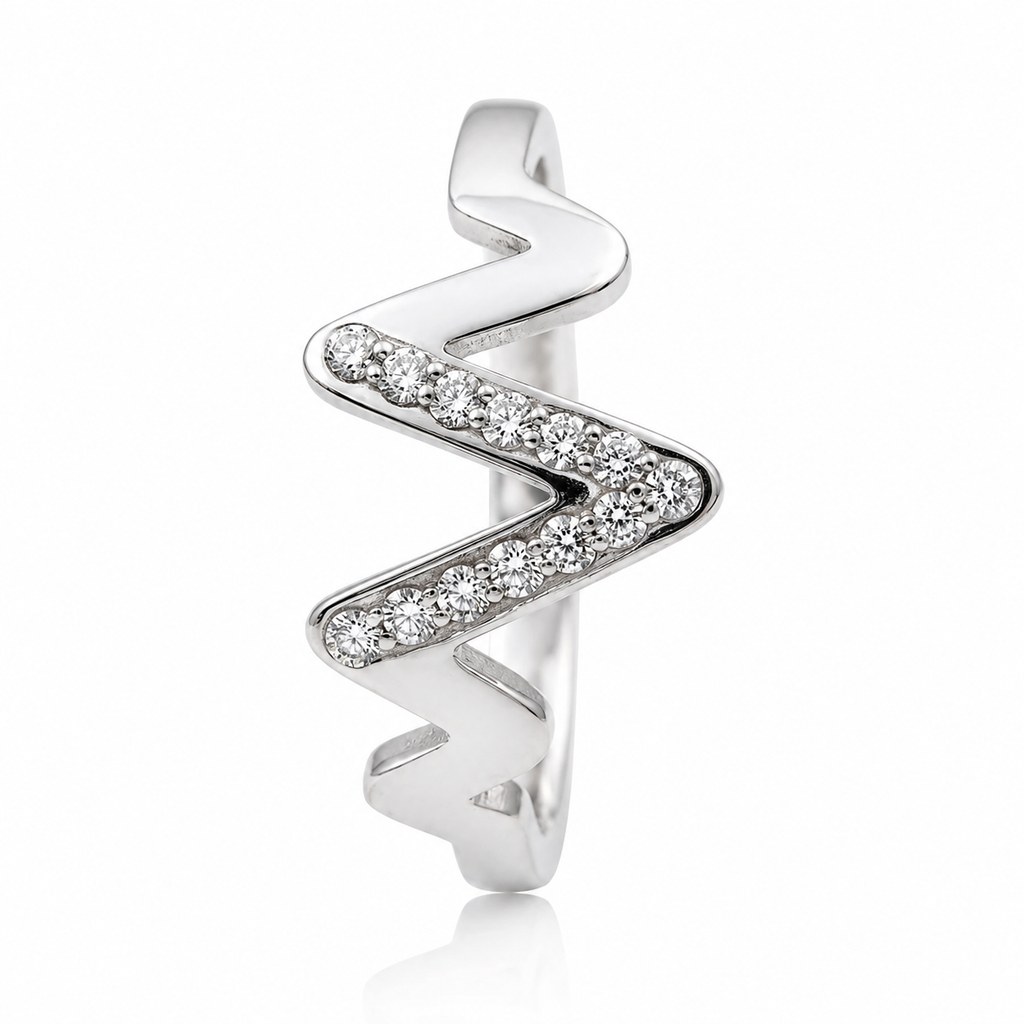 Inel Model zig-zag cu Zirconiu Cubic Oțel Inoxidabil Argintiu - Hipoalergenic - IND1499