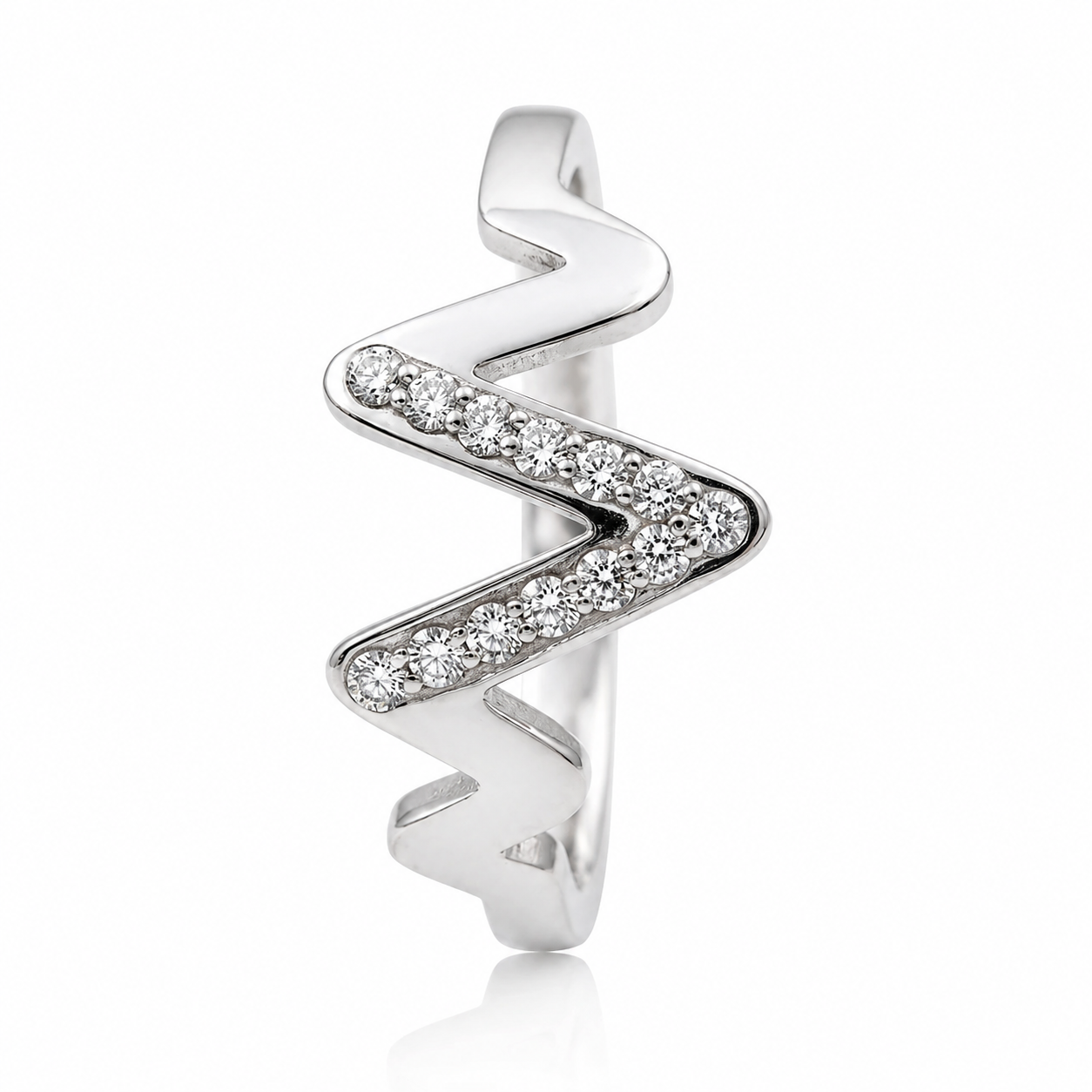 Inel Model zig-zag cu Zirconiu Cubic Oțel Inoxidabil Argintiu - Hipoalergenic - IND1499