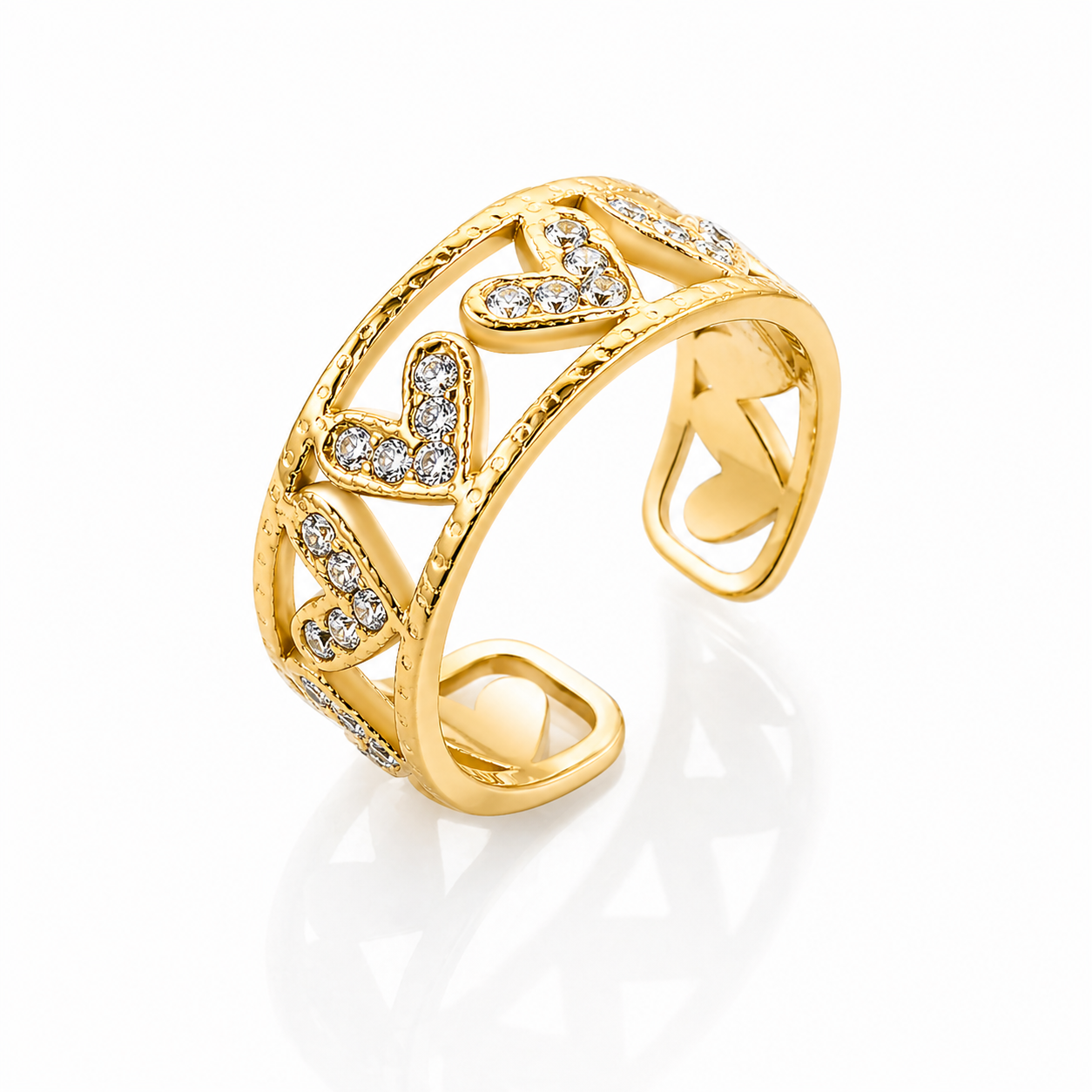 Inel Inimi decupate cu Zirconiu Cubic Oțel Inoxidabil Placat Aur 18K PVD - Hipoalergenic - IND1509