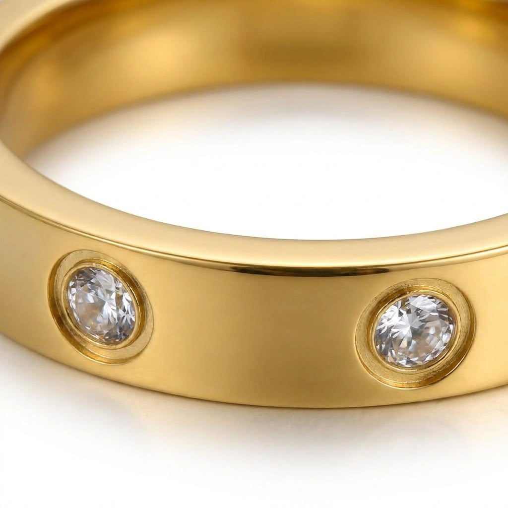Verighetă cu Zirconiu Cubic Pavé Oțel Inoxidabil Placat Aur 18K PVD - Hipoalergenică - IND1551