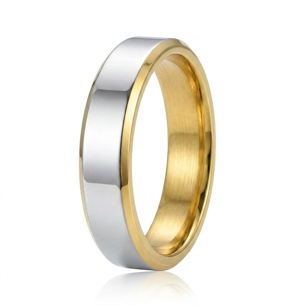 Verighetă Argintiu exterior, auriu interior Inox Bicolor Placat Aur 18K PVD - Hipoalergenică - IND1556