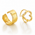 Set 2 Inele Inimă deschisă texturată Oțel Inoxidabil Placat Aur 18K PVD - Hipoalergenic - IND1561