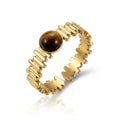 Inel Bandă texturată cu ochi tigru cu Zirconiu Cubic Inox Placat Aur 18K PVD - Hipoalergenic - IND1748