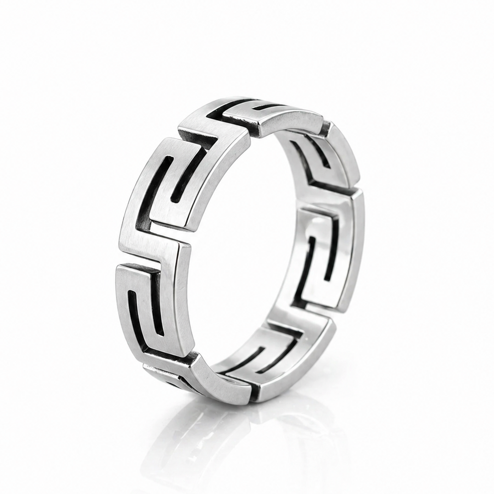 Inel Model geometric stil grecesc Oțel Inoxidabil Argintiu - Hipoalergenic - IND1813