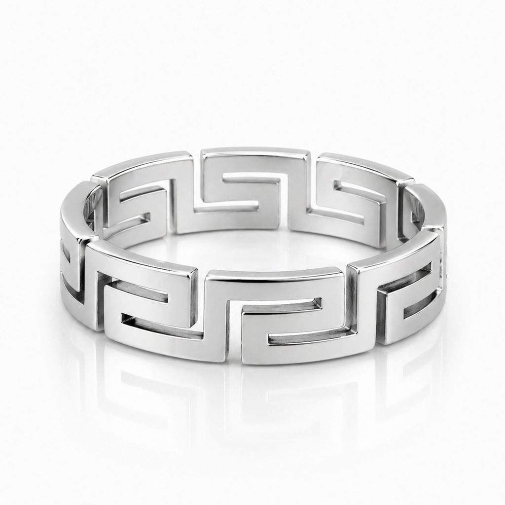 Inel Model geometric stil grecesc Oțel Inoxidabil Argintiu - Hipoalergenic - IND1813