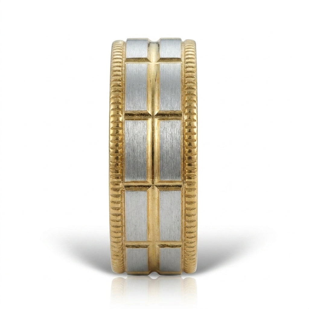 Verighetă Model carouri bicolore Oțel Inoxidabil Bicolor Placat Aur 18K PVD - Hipoalergenică - IND1816