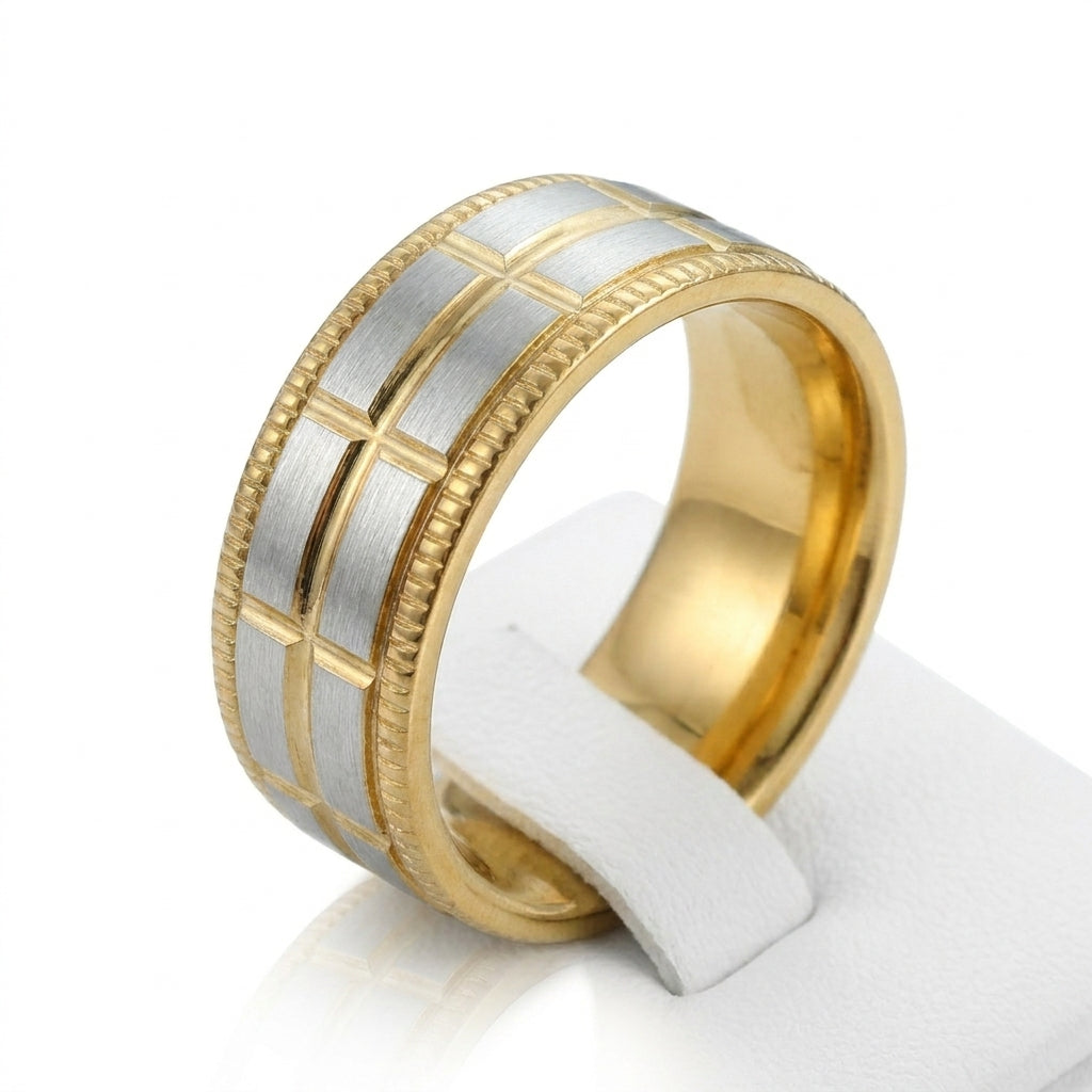 Verighetă Model carouri bicolore Oțel Inoxidabil Bicolor Placat Aur 18K PVD - Hipoalergenică - IND1816