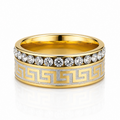 Inel Model meandru grecesc, pietre cu Zirconiu Cubic Inox Bicolor Placat Aur 18K PVD - Hipoalergenic - IND1823