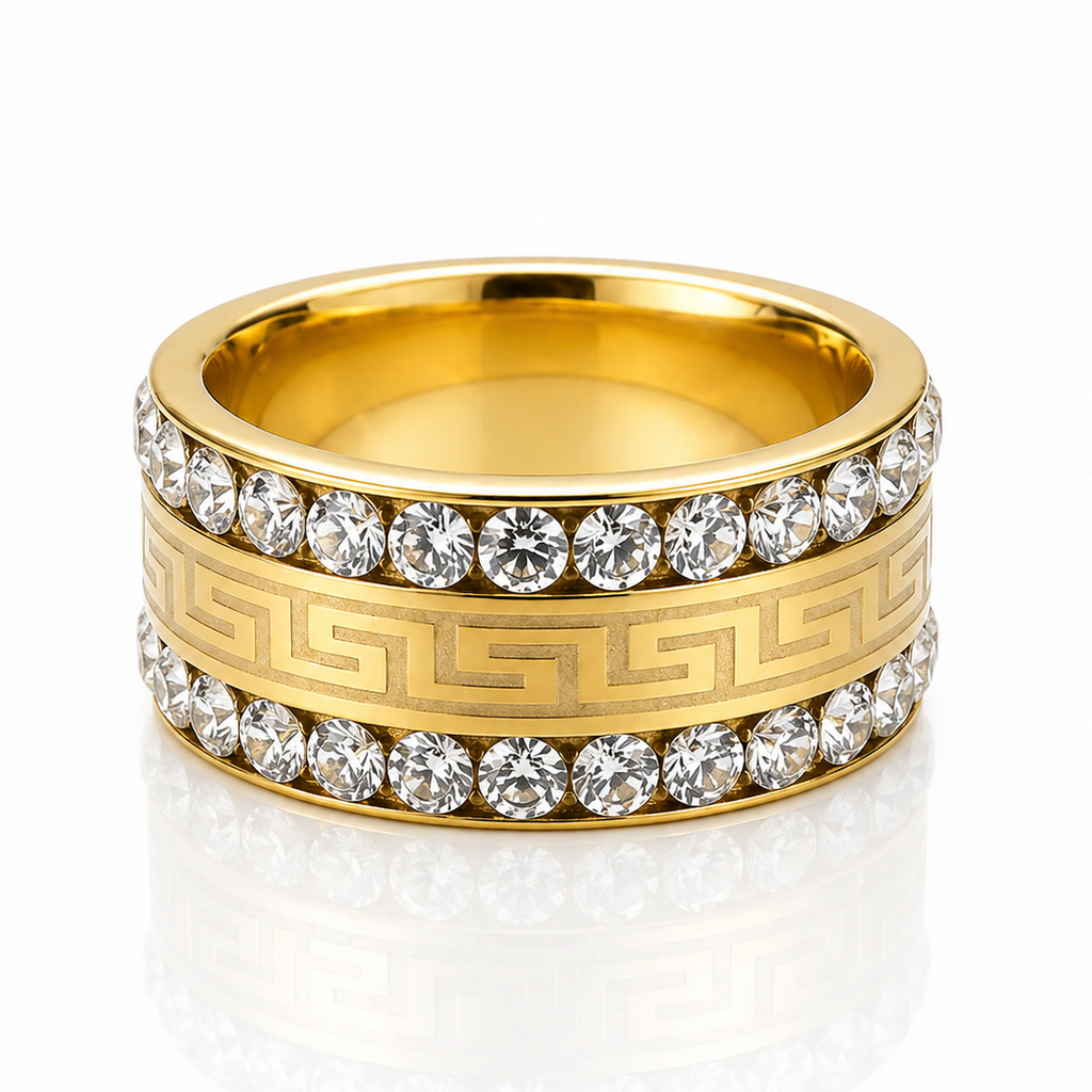 Inel model grecesc cu Zirconiu Cubic Oțel Inoxidabil Placat Aur 18K PVD - Hipoalergenic - IND1829