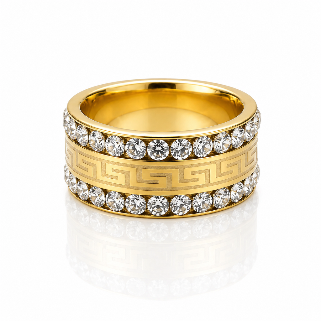Inel model grecesc cu Zirconiu Cubic Oțel Inoxidabil Placat Aur 18K PVD - Hipoalergenic - IND1829