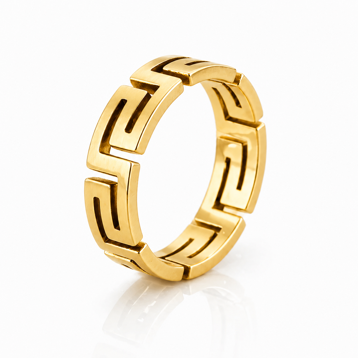 Inel Model geometric meandru grecesc Oțel Inoxidabil Placat Aur 18K PVD - Hipoalergenic - IND1837