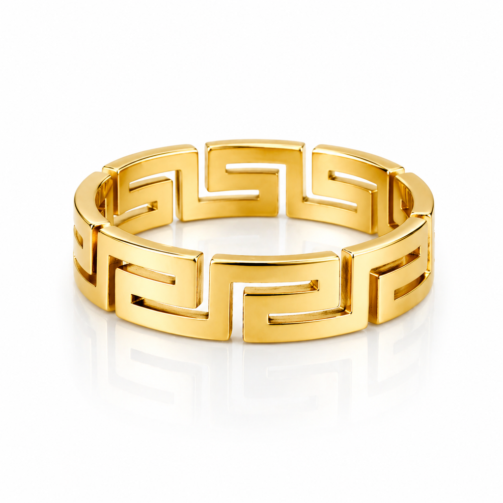 Inel Model geometric meandru grecesc Oțel Inoxidabil Placat Aur 18K PVD - Hipoalergenic - IND1837