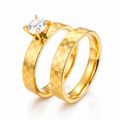 Set Inel de Logodnă + Verighetă Model Texturat Carouri cu ZC Auriu Placat Aur 18K PVD - IND1855
