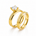 Set Inel de Logodnă + Verighetă Model Cheie Grecească cu ZC - Hipoalergenic Placat Aur 18K PVD - IND1856