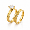 Set Inel de Logodnă + Verighetă cu Model Gravat Spiralat ZC - Hipoalergenic Placat Aur 18K PVD - IND1857