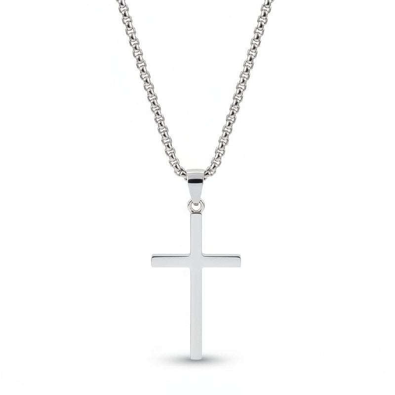 Lănțișor Inox tip Box cu Pandantiv Cruce Argintiu - Spiritual - Hipoalergenic