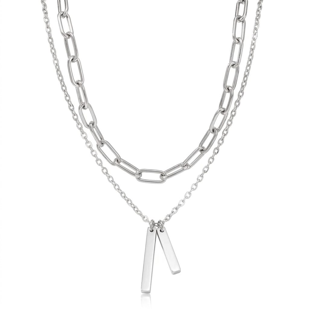 Set Lant dublu cu bare geometrice Oțel Inoxidabil - Hipoalergenic - LPD1265