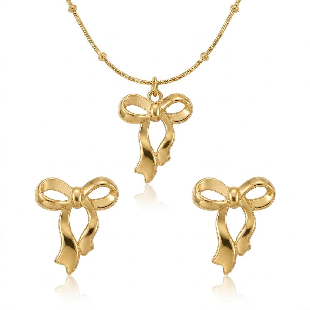 Set Lantisor si Cercei Fundiță Oțel Inoxidabil Placat Aur 18K PVD - Hipoalergenic - LPD1370