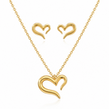 Set Lantisor si Cercei Inimioară Stilizată Oțel Inoxidabil Placat Aur 18K PVD - Hipoalergenic - LPD1380