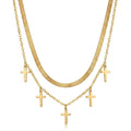 Set 2 Lănțișoare Dublu Layered cu Pandantive Cruci Boho Religios - Hipoalergenic Placat Aur 18K PVD - LPD1393