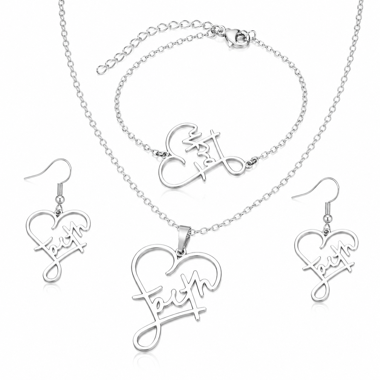Set Lănțișor + Brățară + Cercei Rolo cu Pandantiv Cruce Faith - Hipoalergenic - LPD1400