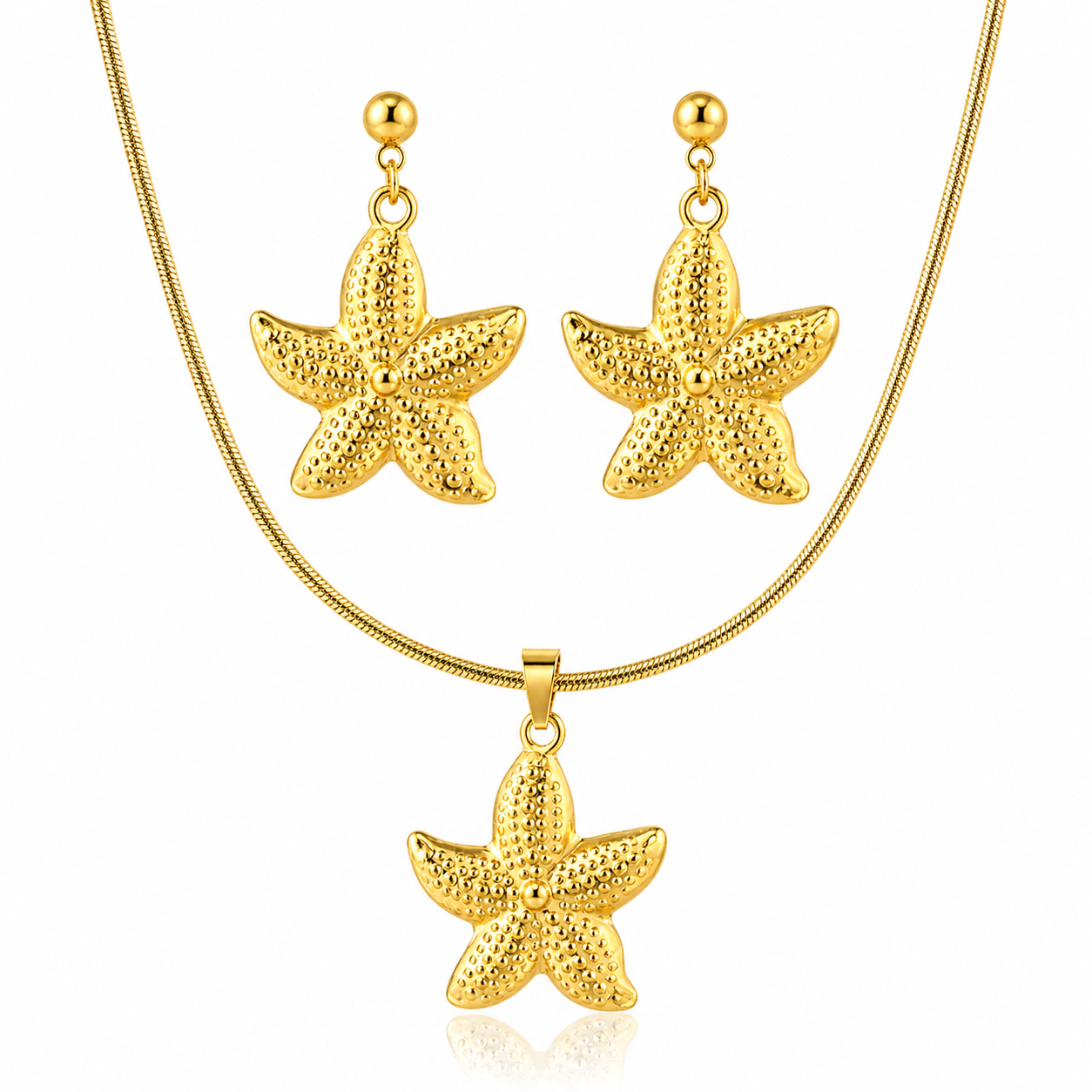 Set Lănțișor + Cercei cu Pandantiv Stea de Mare Placat Aur 18K PVD - LPD1404 - Hipoalergenici
