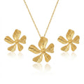 Set Lănțișor + Cercei cu Pandantiv Floare Oțel Inoxidabil Placat Aur 18K PVD - LPD1408 - Hipoalergenici