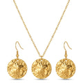 Set Lănțișor + Cercei cu Pandantiv Disc Hammered Oțel Inoxidabil Placat Aur 18K PVD - LPD1409 - Hipoalergenici